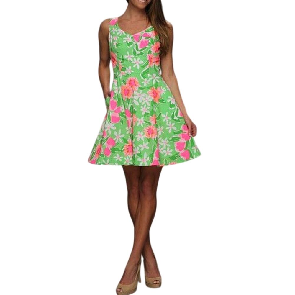 Lilly Pulitzer Freja Dress 10 Green Everything Nice Pink Pockets Bright Floral